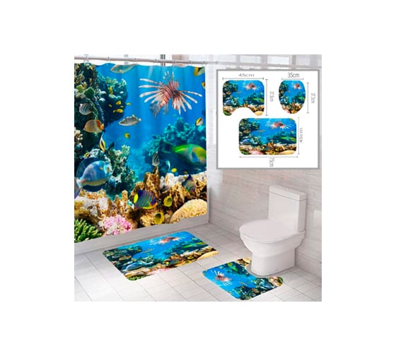 Изображение товара Комплект шторка и два коврика SANTRADE в одном дизайне Океан 0345