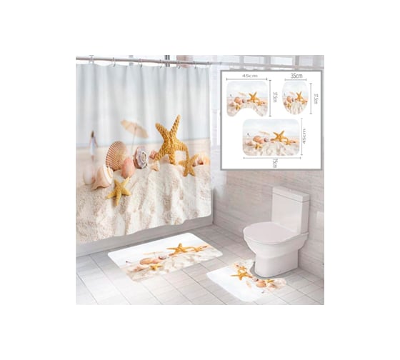 Изображение товара Комплект шторка и два коврика SANTRADE в одном дизайне Пляж 0337