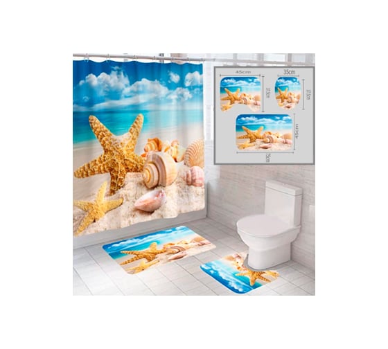 Изображение товара Комплект шторка и два коврика SANTRADE в одном дизайне Пляж 0340