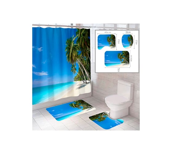 Изображение товара Комплект шторка и два коврика SANTRADE в одном дизайне Пляж 0339