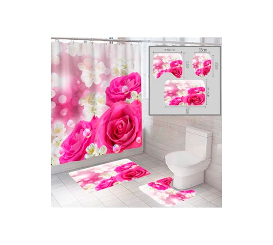 Изображение товара Комплект шторка и два коврика SANTRADE в одном дизайне Цветы 0358