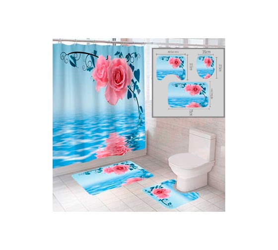 Изображение товара Комплект шторка и два коврика SANTRADE в одном дизайне Цветы 0357