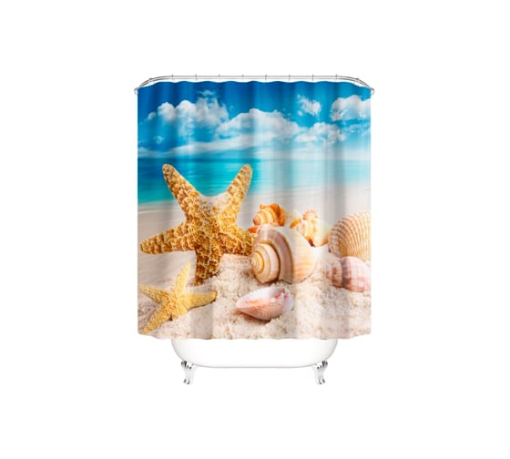 Изображение товара Штора для ванны SANTRADE фотопринт Морская звезда 180х180 см, кольца в комплекте 0392