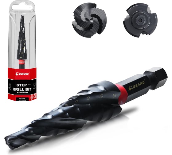 Изображение товара Кобальтовое ступенчатое сверло Ezarc диаметр 4-12 мм, для металла, нержавеющей стали, дерева и пластика 80374122