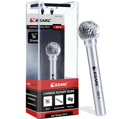 Изображение товара Борфреза цилиндрическая со сферическим наконечником Ezarc SD-5 по металлу из карбида вольфрама 80981245