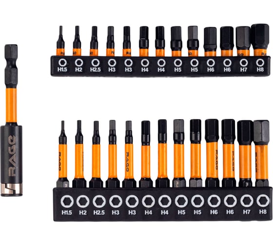Изображение товара Набор бит торсионных RAGE S2 HEX х 25 мм, 50 мм с держателем, 27 предметов 303270