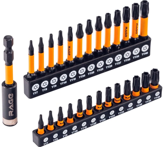 Изображение товара Набор бит торсионных RAGE S2 TORX х 25 мм, 50 мм с держателем, 27 предметов 303271