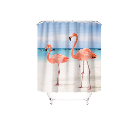 Изображение товара Штора для ванны SANTRADE фотопринт фламинго 180х180 см, кольца в комплекте 0397