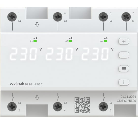 Изображение товара Трехфазное реле Welrok D6-63 4660251140380