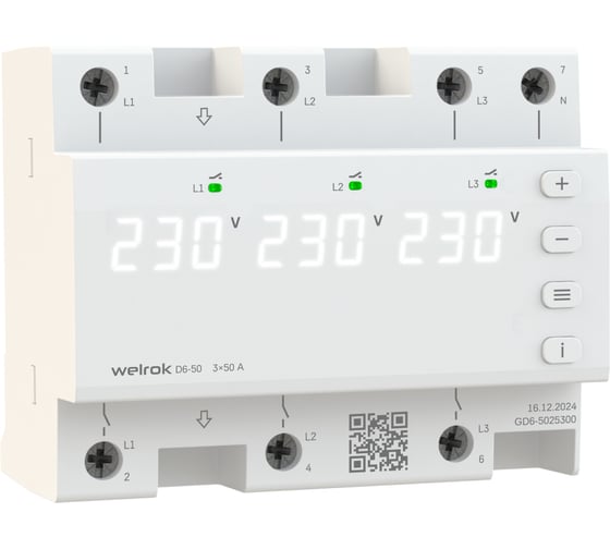 Изображение товара Трехфазное реле напряжения Welrok D6-50 4660251140373