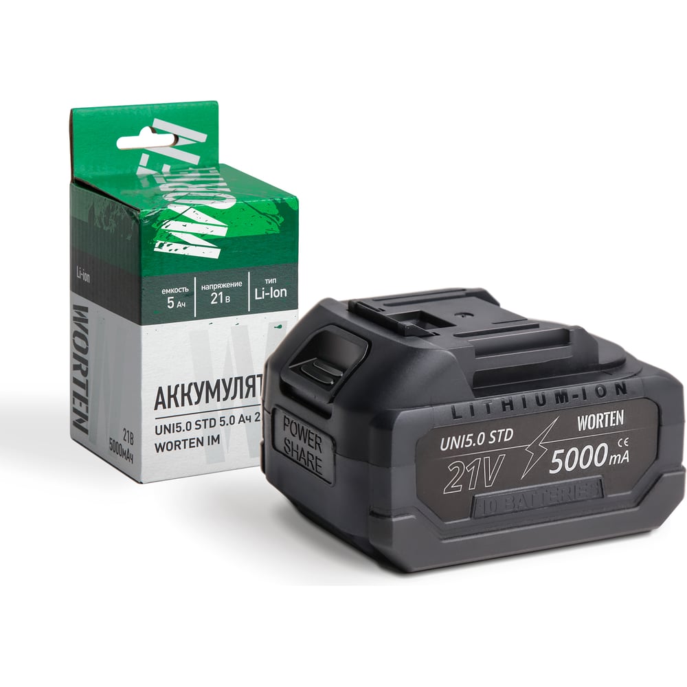 Изображение товара Аккумулятор WORTEN UNI5.0 STD 21 В 5.0 Ач для Bosch Makita WORX полупрофессиональный