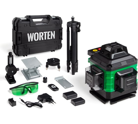 Изображение товара Лазерный профессиональный уровень WORTEN 16 лучей в кейсе + штатив 1 м (нивелир) КА-90000600
