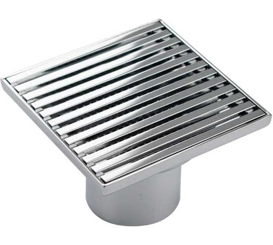 Изображение товара Трап душевой Санакс, из нержавеющей стали, 100 х 100 мм, крышка решетка, СУХОЙ ЗАТВОР, вертикальный выпуск 50 мм, цвет ХРОМ . 1184