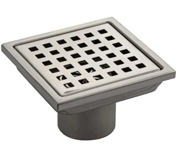 Изображение товара Трап САНАКС душевой, из нержавеющей стали, 100х100 мм, крышка с перфорацией, сухой затвор, вертикальный выпуск 50 мм, цвет сатин 1183