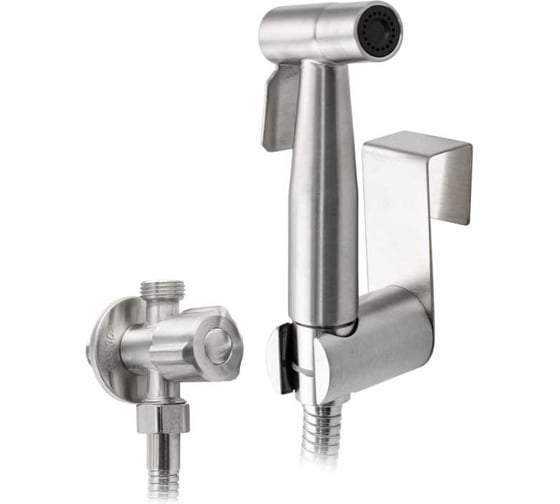 Изображение товара Набор биде гигиенический GFmark из нержавеющей стали, матовый, (шаровый кран + лейка + шланг) 2061