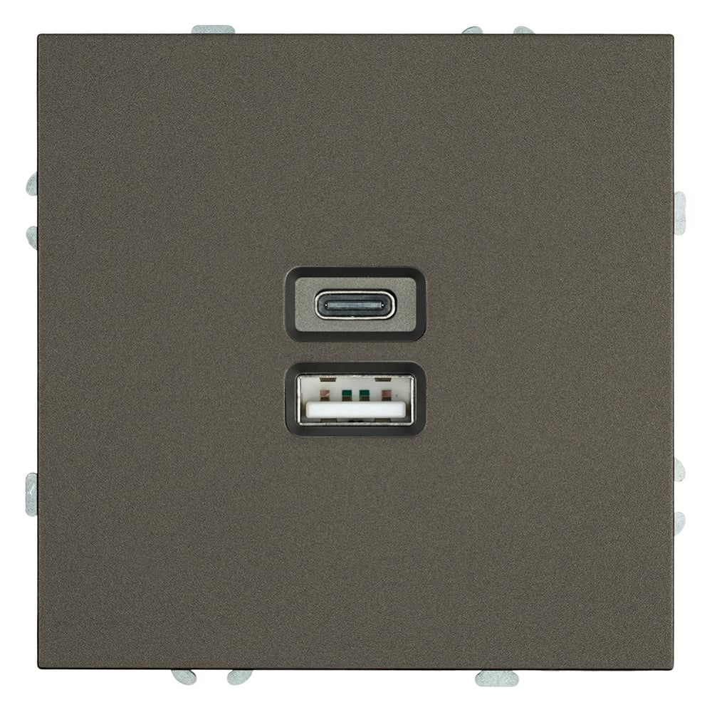 Изображение товара Розетка 2-местная STEKKER Эмили USB + Type C, механизм, 250В, 20W, RST10-5115-09, антрацит, soft touch 49931