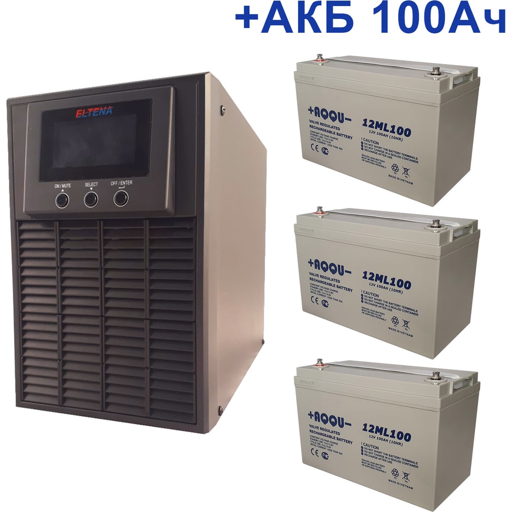 Изображение товара Комплект ИБП ELTENA Monolith E 1000LT-36V + 3 АКБ AQQU 12ML100 900Вт