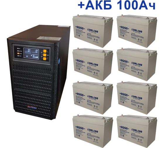 Изображение товара Комплект ИБП ELTENA Monolith B 3000LT (3000Вт) + 8шт. АКБ AQQU 12ML100 (12В, 100Ач) MB3000LT/12ML100
