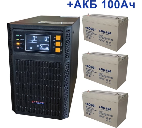 Изображение товара Комплект ИБП ELTENA Monolith B 1000LT (1000Вт) + 3шт. АКБ AQQU 12ML100 (12В, 100Ач) MB1000LT/12ML100