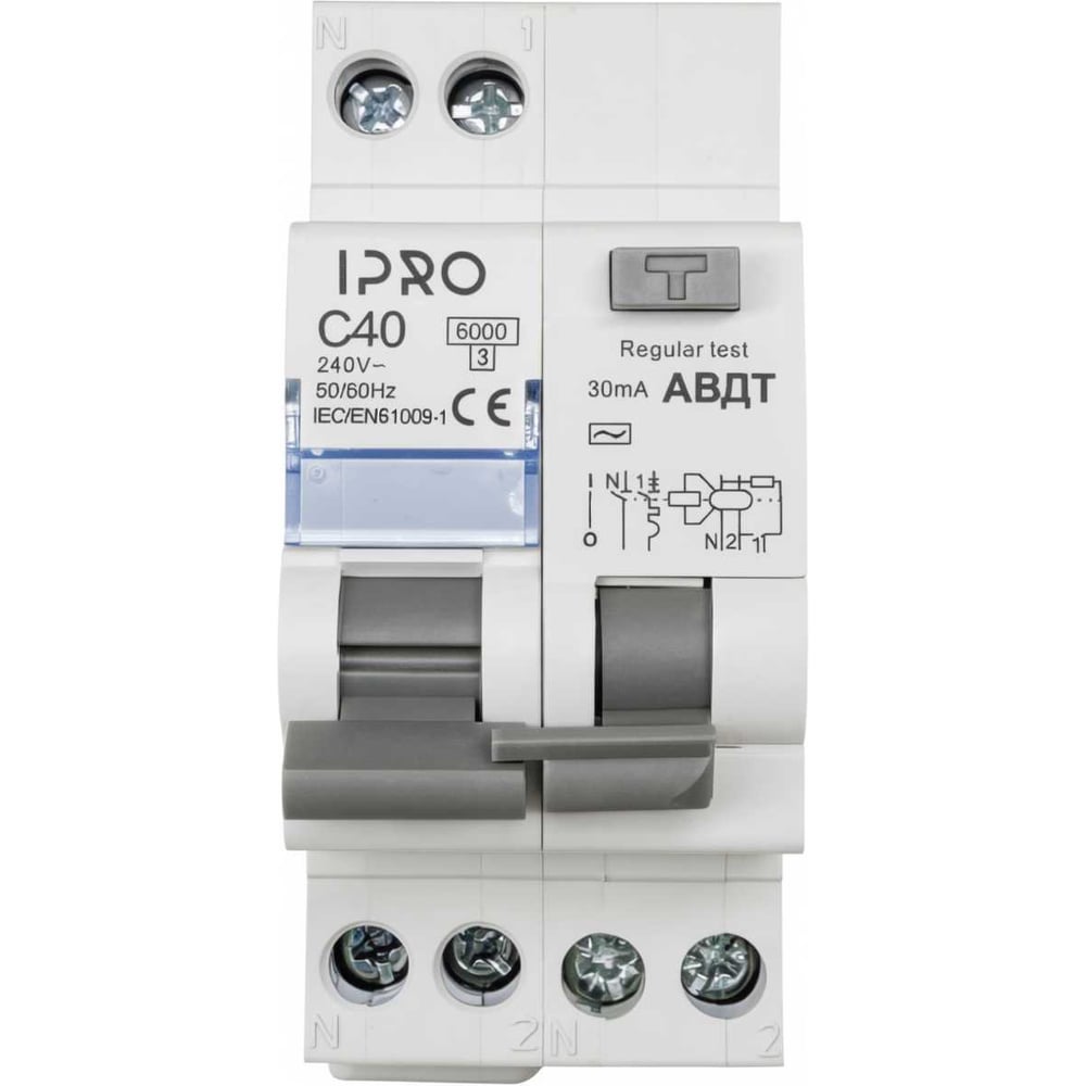 Изображение товара Дифференциальный автомат IPRO 40A/30мA двухполюсный с типом расцепления C и утечкой А