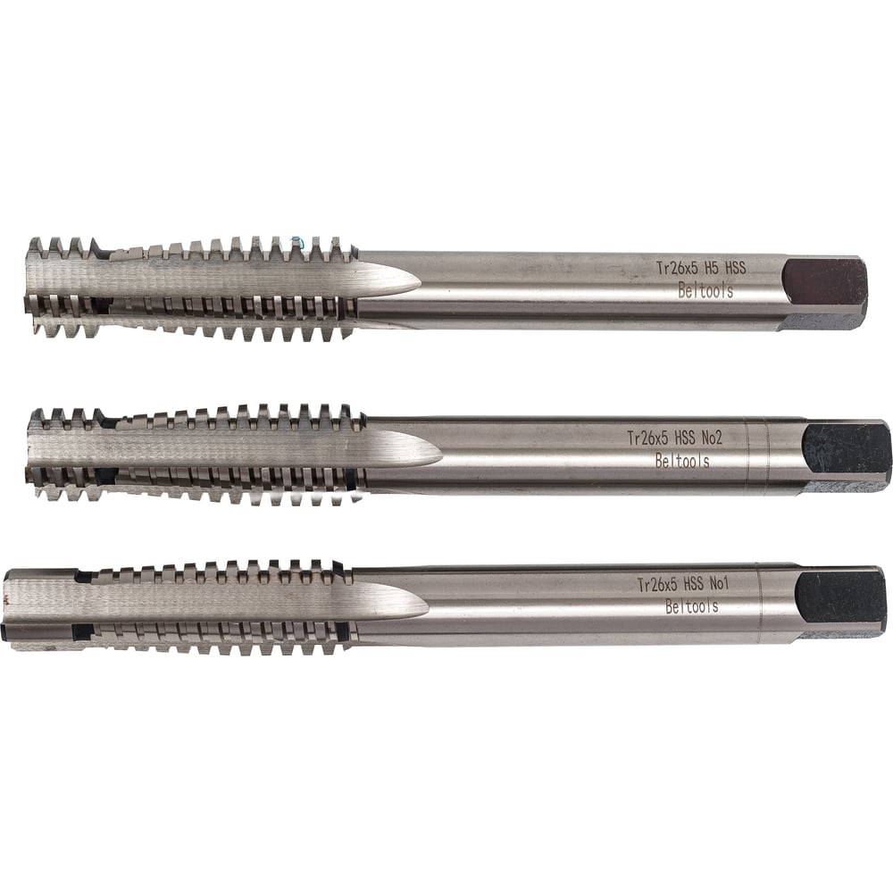Изображение товара Метчик трапецеидальный Tr26х5 машинно-ручной HSS 3шт компл. L=210мм Beltools ri.118.3376