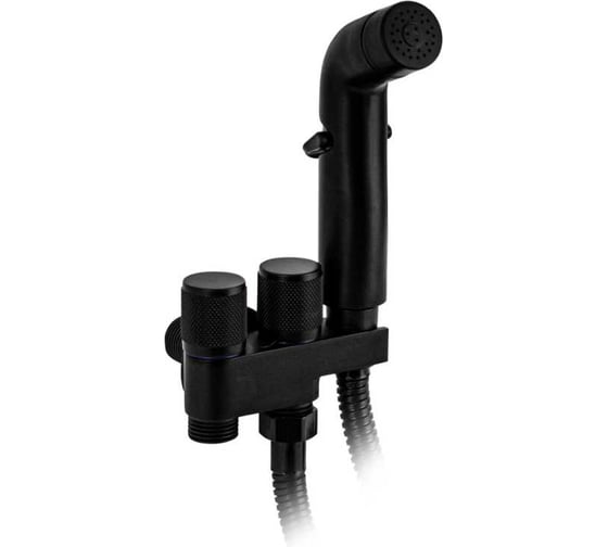 Изображение товара Набор с гигиеническим душем GFmark МАК кран с выходом для подключения к унитазу, лейка, шланг, встроенный кронштейн, цвет черный 2042