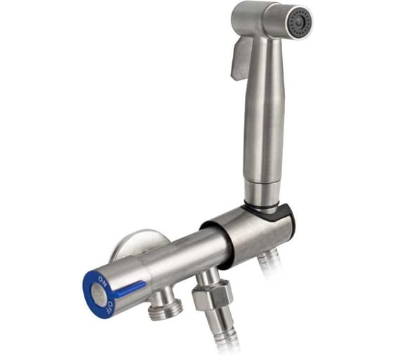 Изображение товара Набор с гигиеническим душем GFmark МАК кран с выходом для подключения к унитазу, лейка, шланг, поворотный кронштейн, цвет сатин 2045