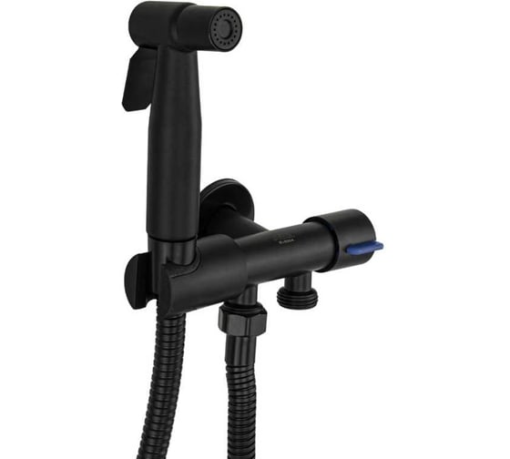 Изображение товара Набор с гигиеническим душем GFmark МАК кран с выходом для подключения к унитазу, лейка, шланг, поворотный кронштейн, цвет черный 2041