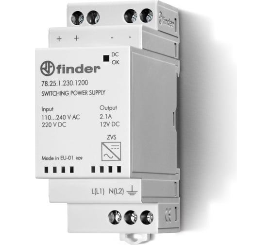 Изображение товара Импульсный источник питания Finder вход 110-240в Ac/220в Dc, выход 12в Dc, 25вт, 782512301200