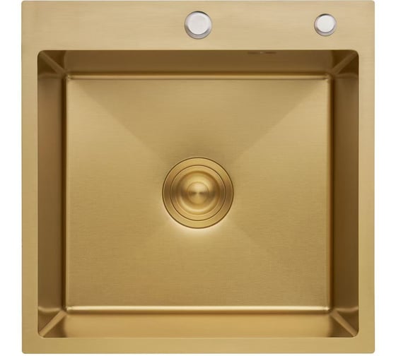 Изображение товара Кухонная мойка OUTE из нержавеющей стали с PVD покрытием 50x50 см с сифоном Цвет матовое золото тропическая лейка 30 см T75050J