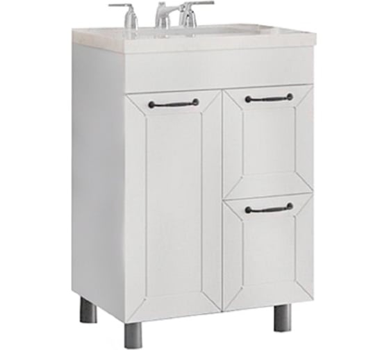 Изображение товара Тумба под умывальник SANTRADE НР 60 см АВОЛОН,1 дверь + 2 ящика (БЕЛАЯ), в разборе (умывальник COMO-60) 0772