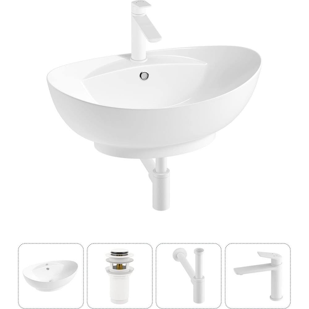 Изображение товара Комплект 4 в 1 Wellsee Bathroom Sink накладная раковина 59x39 см, состоит из 3331110 20215154R