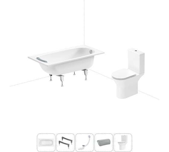 Изображение товара Комплект 5 в 1 Sanitana Europa 2.2 мм, стальная ванна 140x70 см, с напольным унитазом BLB 20220613R