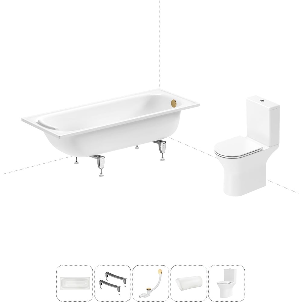 Изображение товара Комплект ванна и унитаз Sanitana Europa 2.2 мм 170x70 см и напольный унитаз