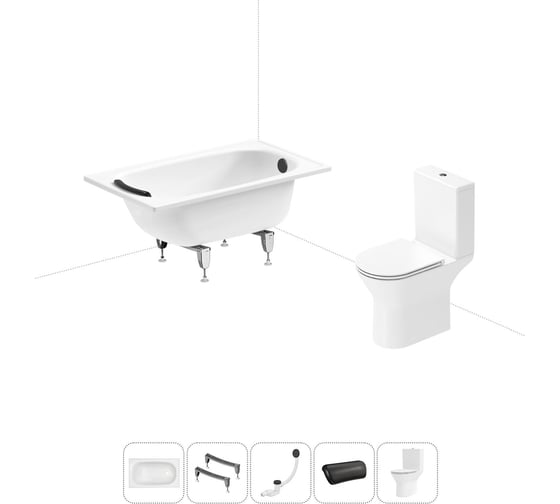 Изображение товара Комплект 5 в 1 Sanitana Europa 2.2 мм, стальная ванна 105x70 см, см, с напольным унитазом BLB 20220567R