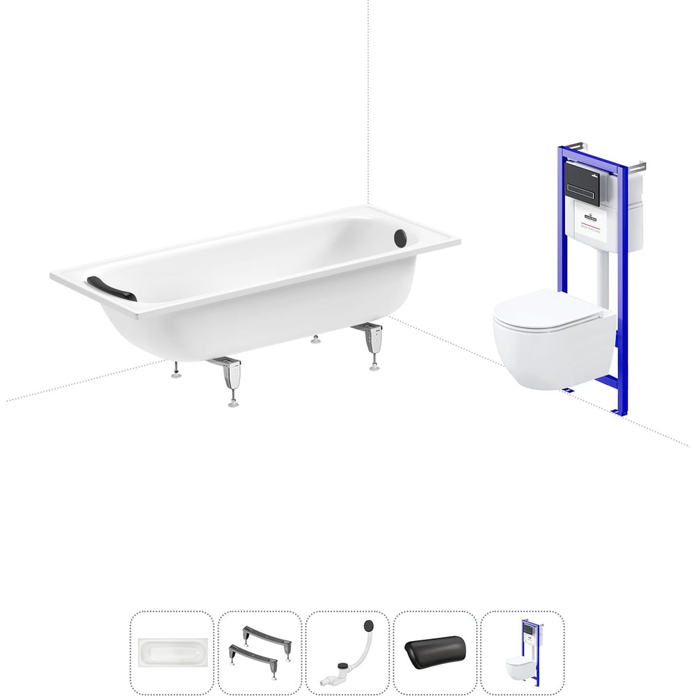 Изображение товара Комплект 5 в 1 Sanitana Europa стальная ванна и унитаз