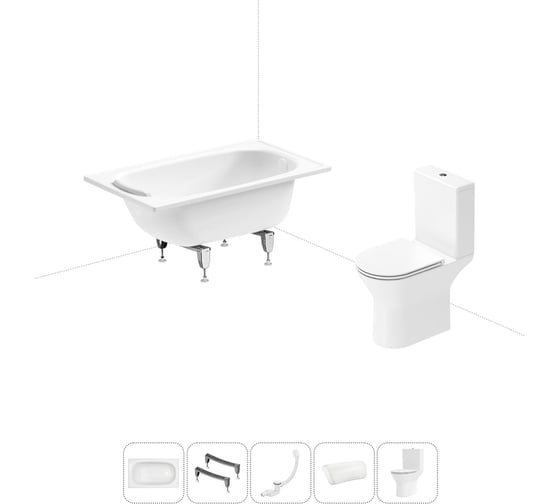 Изображение товара Комплект 5 в 1 Sanitana Europa 2.2 мм, стальная ванна 120x70 см, с напольным унитазом BLB 20220582R