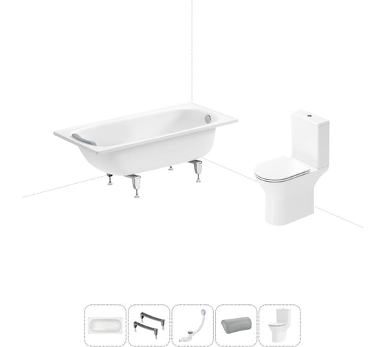 Изображение товара Комплект 5 в 1 Sanitana Europa 2.2 мм, стальная ванна 150x70 см, с напольным унитазом BLB 20220629R