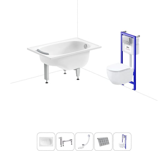 Изображение товара Комплект 5 в 1 Sanitana Europa Mini стальная ванна 105x70 см, с инсталляцией и подвесным BLB 20220749R