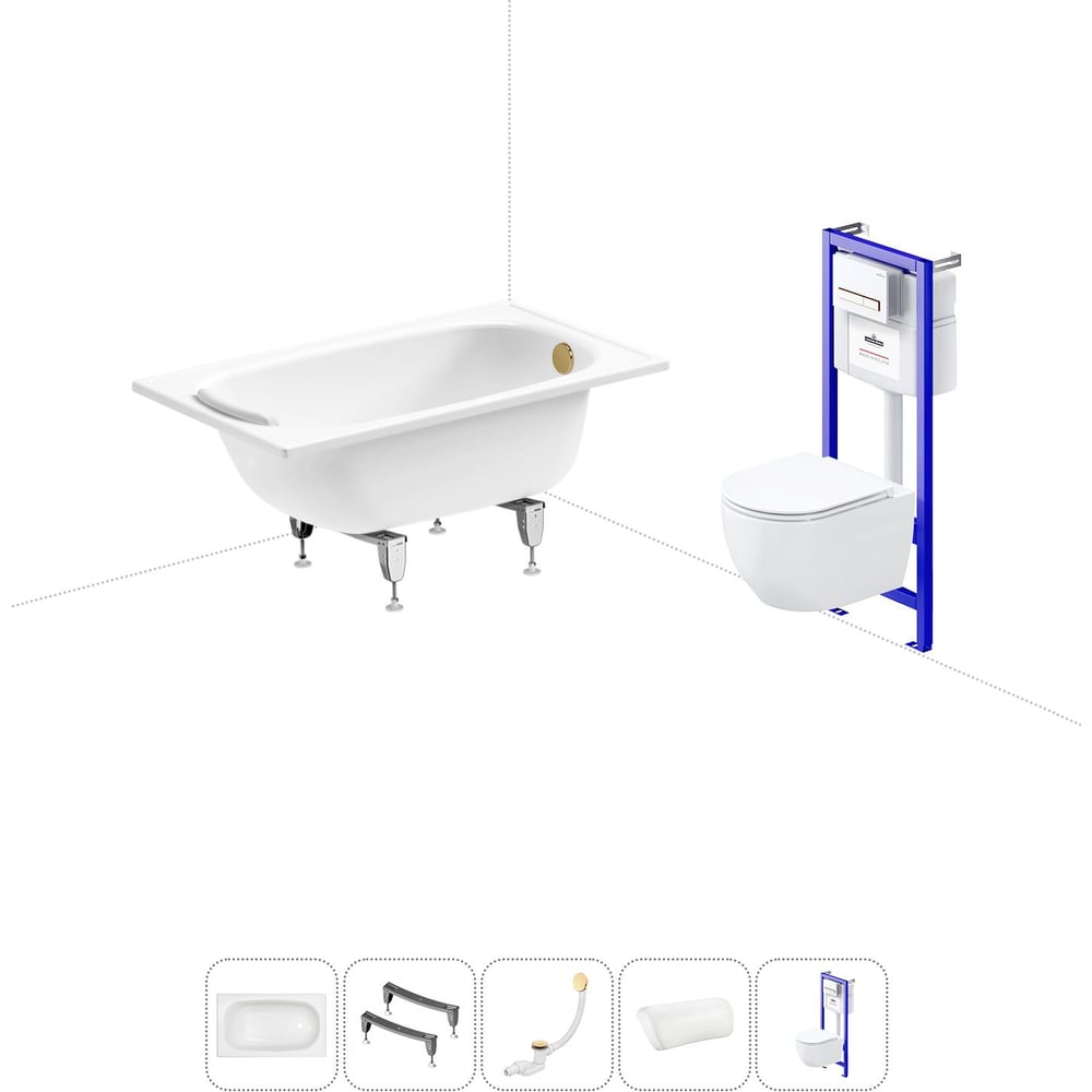 Изображение товара Комплект 5 в 1 Sanitana Europa стальная ванна 120x70 см с инсталляцией