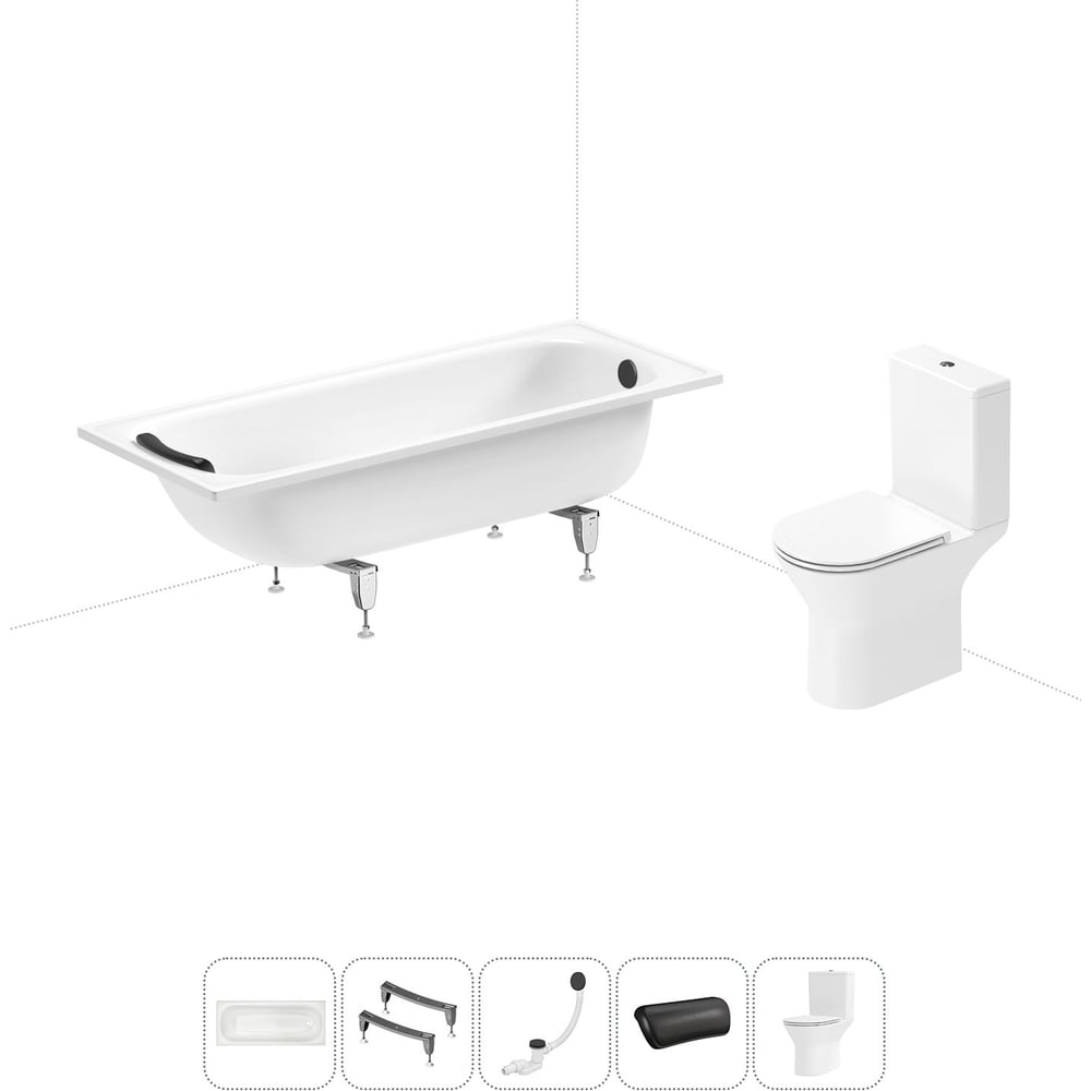 Изображение товара Комплект 5 в 1 Sanitana Europa стальная ванна 170x70 см и унитаз
