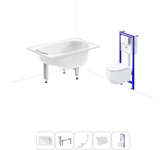 Изображение товара Комплект 5 в 1 Sanitana Europa Mini стальная ванна 105x70 см, с инсталляцией и подвесным BLB 20220750R