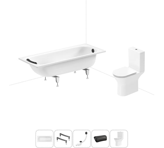 Изображение товара Комплект 5 в 1 Sanitana Europa 2.2 мм, стальная ванна 170x75 см, с напольным унитазом BLB 20220679R