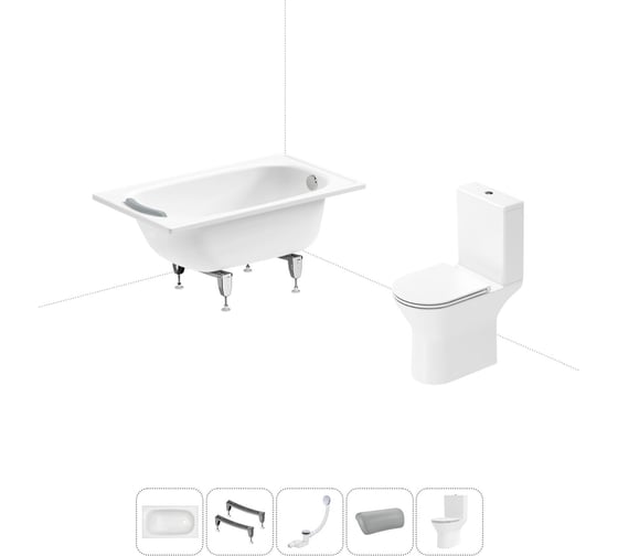Изображение товара Комплект 5 в 1 Sanitana Europa 2.2 мм, стальная ванна 105x70 см, см, с напольным унитазом BLB 20220565R