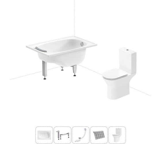 Изображение товара Комплект 5 в 1 Sanitana Europa Mini стальная ванна 105x70 см, с напольным унитазом (состо BLB 20220549R
