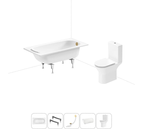 Изображение товара Комплект 5 в 1 Sanitana Europa 2.2 мм, стальная ванна 140x70 см, с напольным унитазом BLB 20220616R