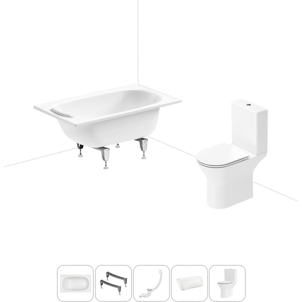 Изображение товара Комплект ванна 105x70 см с унитазом Sanitana Europa 2.2 мм современный дизайн