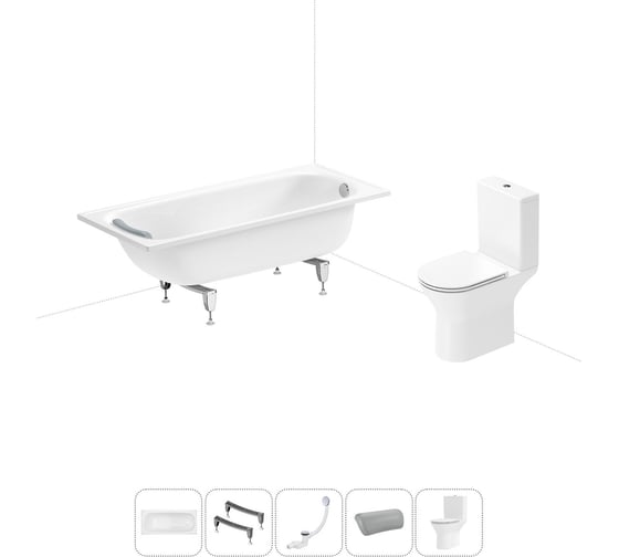 Изображение товара Комплект 5 в 1 Sanitana Europa 2.2 мм, стальная ванна 160x70 см, с напольным унитазом BLB 20220645R