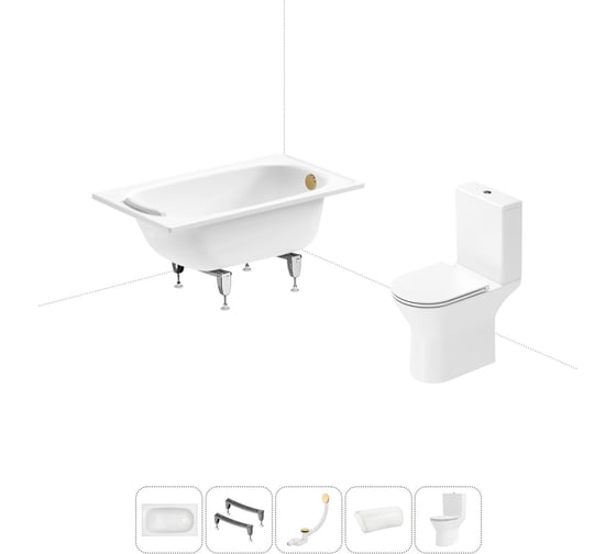 Изображение товара Комплект 5 в 1 Sanitana Europa 2.2 мм, стальная ванна 105x70 см, см, с напольным унитазом BLB 20220568R