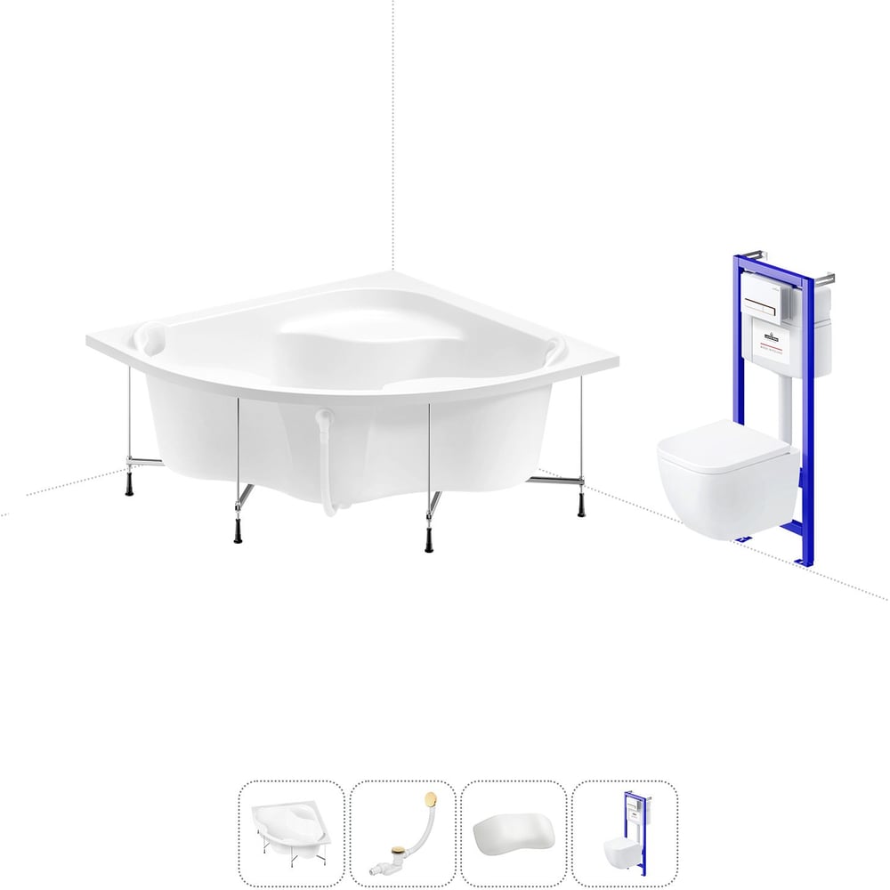 Изображение товара Комплект 5 в 1 Lavinia Boho Aveo акриловая ванна 150x150 см, с инсталляцией и подвесным унита 20221212R